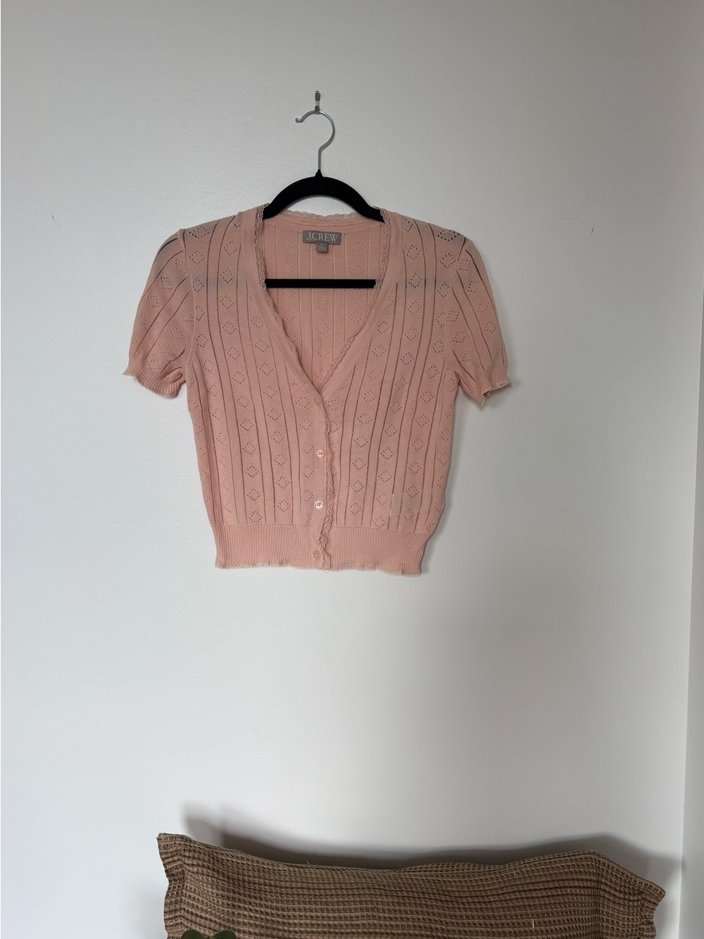 J. Crew Peach Pink Short-Sleeve Knit Cardigan